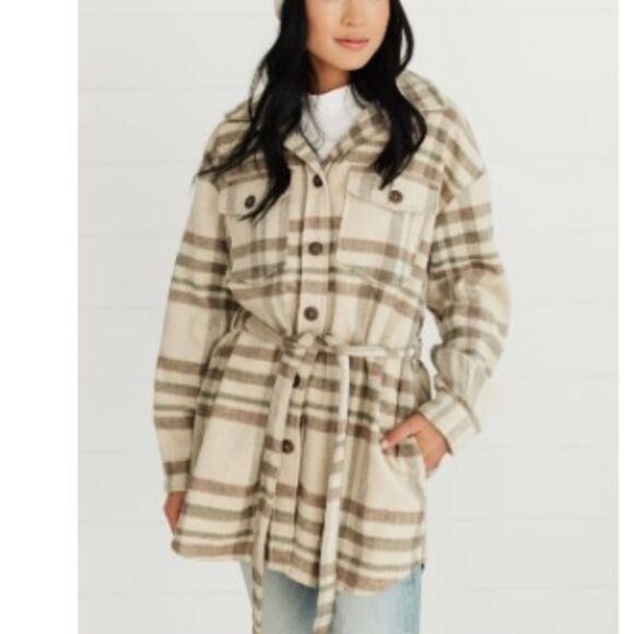 Oat Benji Belted Plaid Jacket/Cardigan Large XL - Picture 3 of 4